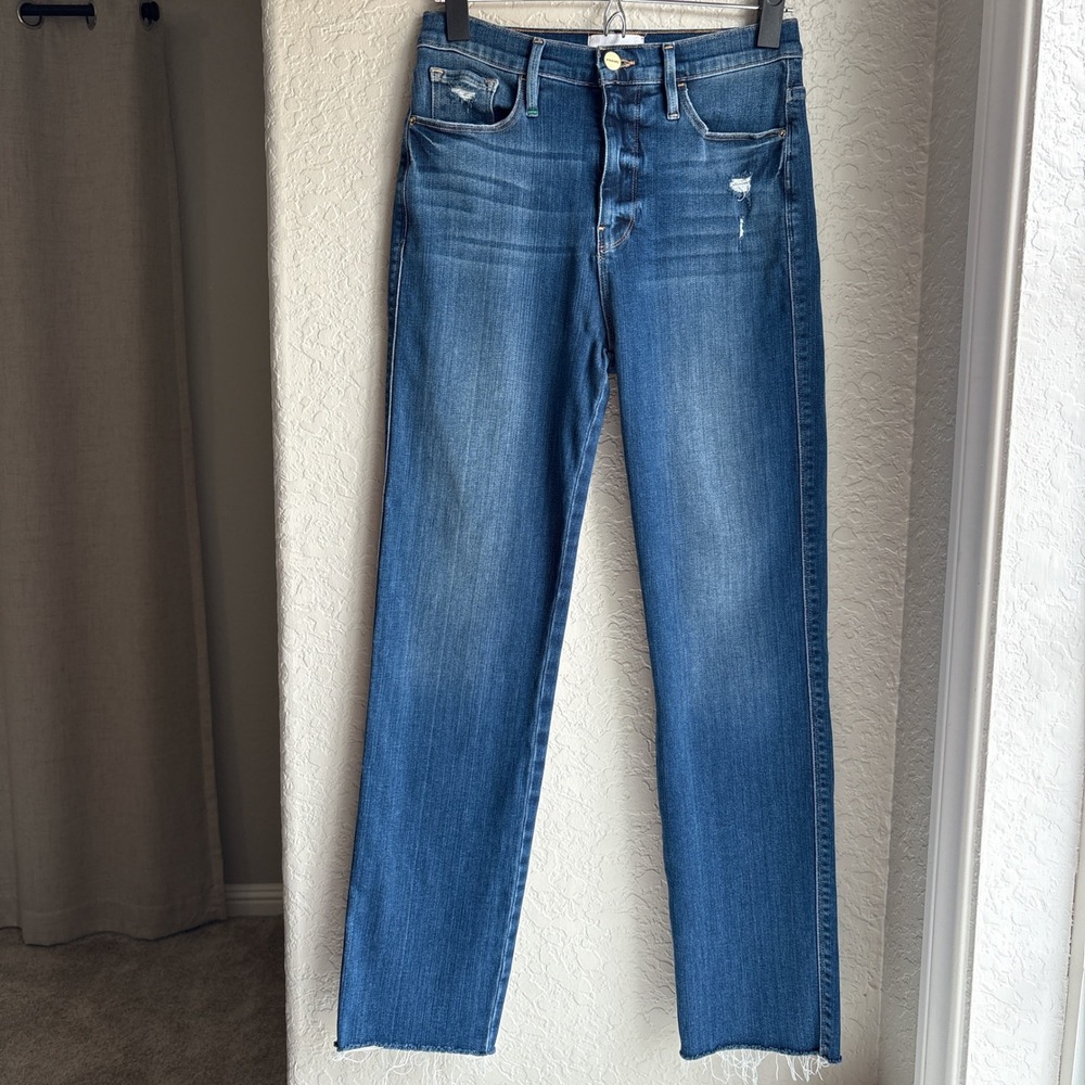 FRAME Womens 26 Le Sylvie‎ Slender Straight Jeans Packard Distress High Rise Raw